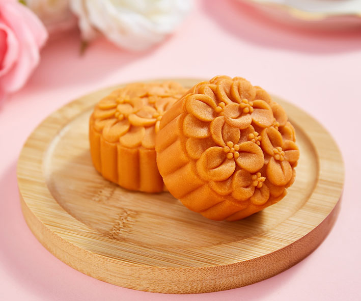 定制桃山皮黃桃真果粒流心月餅